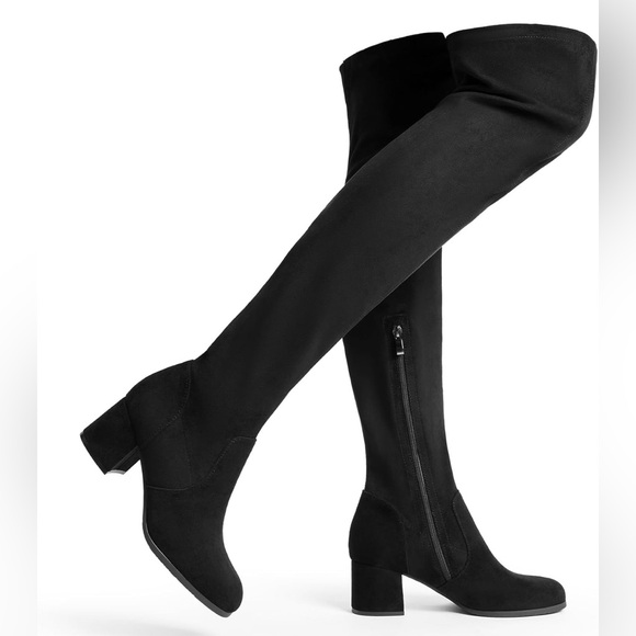 Dream Pairs Women's Elegant Black Over the Knee Boots Gold Zippers 3 inch Heels - Picture 11 of 12